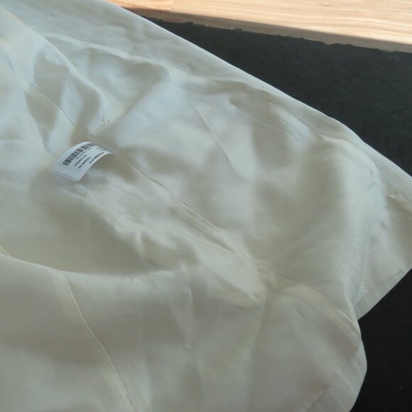 ZARA Linen Blend Neutral Oatmeal Stripe Roll Tab Sleeve Blazer Preppy - Size M - Picture 11 of 12